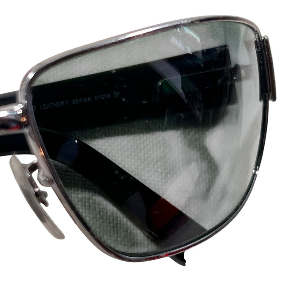Vtg Ray Ban RB3189 Leather II 004/9A Polarized Sunglasses Metal Wrap Italy Black - Picture 5 of 13